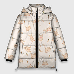 Куртка зимняя женская Милый кролик паттерн, цвет: 3D-черный