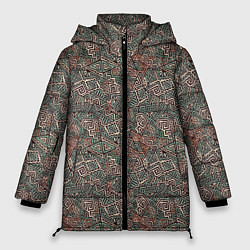Куртка зимняя женская Этнический узор геометрия, цвет: 3D-красный