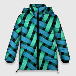 Куртка зимняя женская Сине-зелёная плетёнка - оптическая иллюзия, цвет: 3D-красный