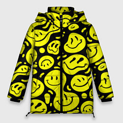 Куртка зимняя женская Кислотный желтый смайлик, цвет: 3D-черный