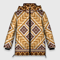 Куртка зимняя женская Индейский пиксельный орнамент, цвет: 3D-черный