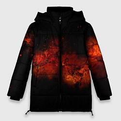 Женская зимняя куртка Абстрактные взрывы в космосе и красные звёзды