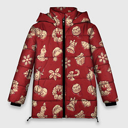 Женская зимняя куртка Новогоднее настроение: красно-молочный