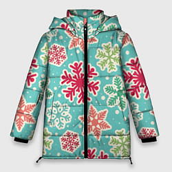 Куртка зимняя женская Весёлые снежинки, цвет: 3D-черный
