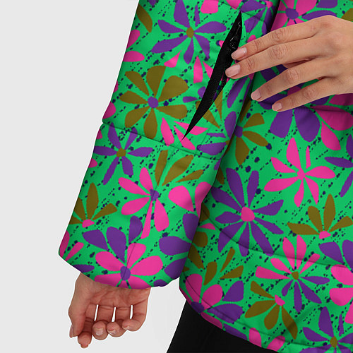 Женская зимняя куртка Яркий неоновый цветочный узор / 3D-Светло-серый – фото 5