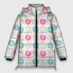 Женская зимняя куртка Разноцветные пончики с серым зайцем