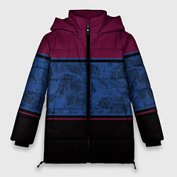 Женская зимняя куртка Бордовый, синий мраморный и черный полосы