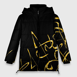 Женская зимняя куртка Золотая каллиграфия на черном фоне