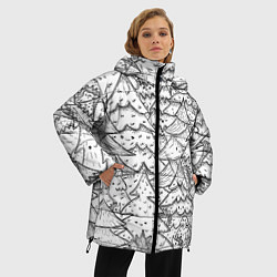 Куртка зимняя женская Раскраска ежи в еловом лесу, цвет: 3D-черный — фото 2