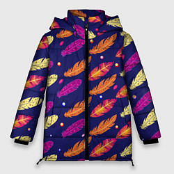 Куртка зимняя женская Перья и бусы, цвет: 3D-черный