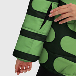 Куртка зимняя женская Зелёный прямоугольный паттерн на чёрном фоне, цвет: 3D-красный — фото 2