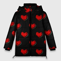 Куртка зимняя женская Красные сердца полигоны, цвет: 3D-черный