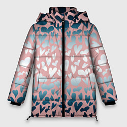 Женская зимняя куртка Сердца розовые перламутровые паттерн