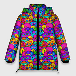 Куртка зимняя женская Паттерн много Маленьких Монстров, цвет: 3D-черный
