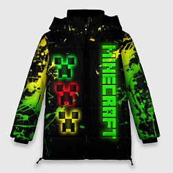 Куртка зимняя женская Minecraft - неоновые логотипы, цвет: 3D-черный