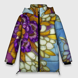 Женская зимняя куртка Фиалковый букет стеклянный узор