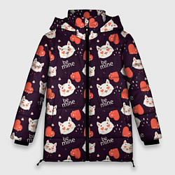 Женская зимняя куртка Паттерн котика на темном фоне