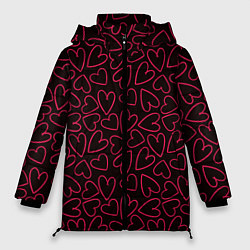 Женская зимняя куртка Розовые сердечки на темном фоне
