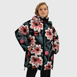 Куртка зимняя женская Эффект вышивки цветы, цвет: 3D-красный — фото 2