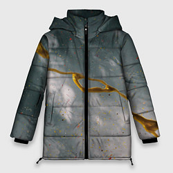Женская зимняя куртка Абстрактный серо-белый туман и золотая краска