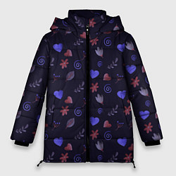 Куртка зимняя женская Паттерн с сердечками и цветами, цвет: 3D-черный