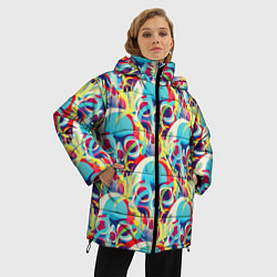 Куртка зимняя женская Черепа кислотный узор, цвет: 3D-черный — фото 2