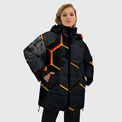 Куртка зимняя женская Плиты стиль соты киберпанк, цвет: 3D-красный — фото 2