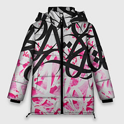 Женская зимняя куртка Черно-розовая каллиграфия