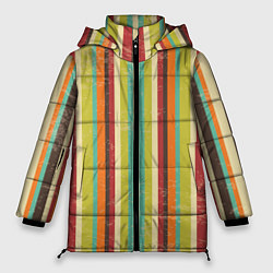 Куртка зимняя женская Абстрактное множество разноцветных полос, цвет: 3D-черный