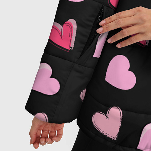 Женская зимняя куртка Валентинки на черном фоне / 3D-Красный – фото 5