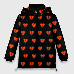 Куртка зимняя женская Разбитые сердца на черном фоне, цвет: 3D-красный