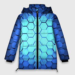 Куртка зимняя женская Голубые соты шейповая абстракция, цвет: 3D-светло-серый