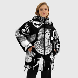 Куртка зимняя женская Египетские знаки на черном фоне, цвет: 3D-черный — фото 2