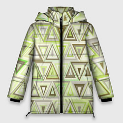 Куртка зимняя женская Геометрический светло-зелёный паттерн из треугольн, цвет: 3D-светло-серый
