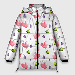 Женская зимняя куртка Акварельные сердечки - паттерн