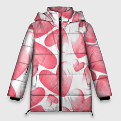 Женская зимняя куртка Розовые акварельные сердца - паттерн