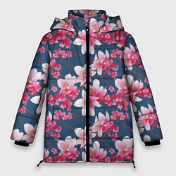 Куртка зимняя женская Паттерн сакура, цвет: 3D-красный