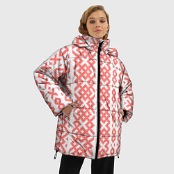 Куртка зимняя женская Абстрактный красный ребристый паттерн, цвет: 3D-красный — фото 2