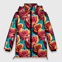 Куртка зимняя женская Паттерн с розами, цвет: 3D-светло-серый