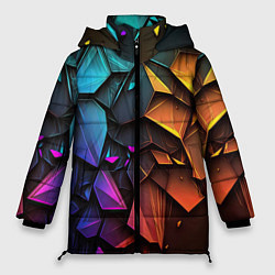 Куртка зимняя женская Неоновая абстрактная чешуя дракона, цвет: 3D-черный