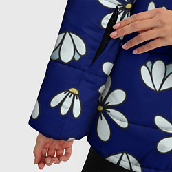 Куртка зимняя женская Дудл ромашки на синем фоне - паттерн, цвет: 3D-черный — фото 2