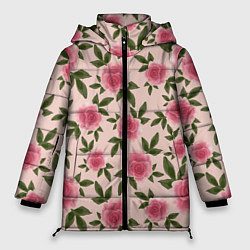 Женская зимняя куртка Акварельные розы на бежевом - паттерн
