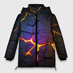 Куртка зимняя женская Неоновые трещины - лава, цвет: 3D-черный