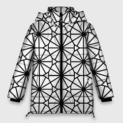 Куртка зимняя женская Абстрактный чёрно-белый треугольно-круглый паттерн, цвет: 3D-светло-серый