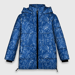 Женская зимняя куртка Женские лица на джинсовом синем