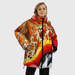 Куртка зимняя женская Брызги краски - красные, оранжевые разводы, цвет: 3D-красный — фото 2