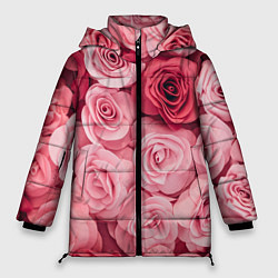 Куртка зимняя женская Чайная пыльная роза - нежно розовый цветок, цвет: 3D-черный
