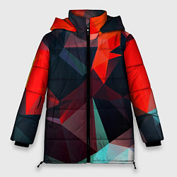 Куртка зимняя женская Абстрактное стекло осколки, цвет: 3D-красный