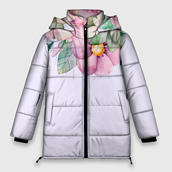 Женская зимняя куртка Пастельные цветы акварелью - наверху
