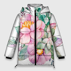 Женская зимняя куртка Пастельные цветы - посередине